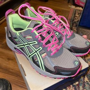 Grey pink and green ASICS sneakers women’s 7.5